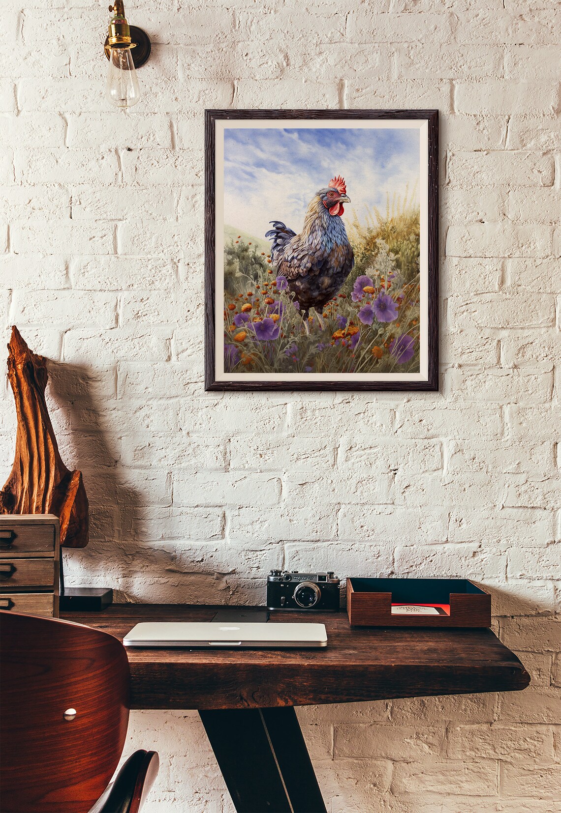 Rooster in Wildflower Meadow Rustic Farm Bird Country Poster - Image 3