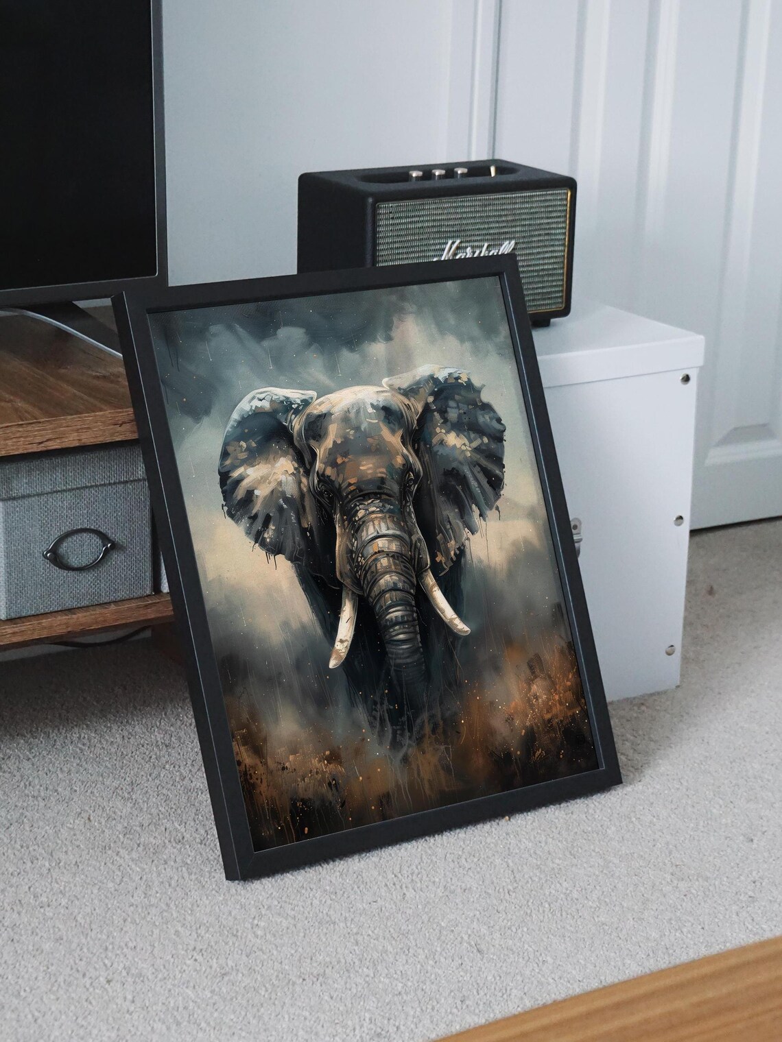 Elephant Portrait Gray Watercolor Moody Dramatic Wildlife Art Poster - Image 8