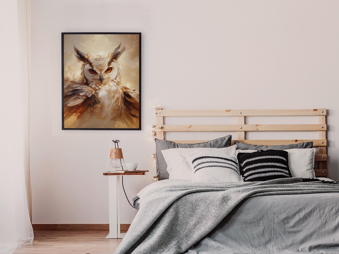Fierce Great Horned Owl Close-Up with Intense Orange Eyes Poster - Image 5