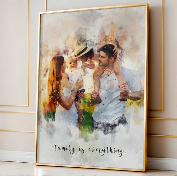 Mothers Day Personalized Watercolor Print From Photo Custom Family Portrait For Mom Mother Grandma First Mothers Day Gift From Daughter