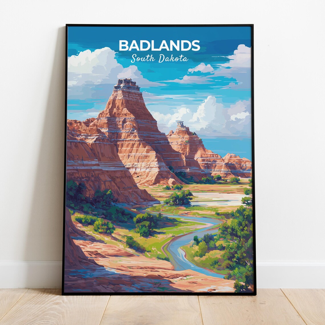 Badlands South Dakota Layered Rock Formations Big Sky Travel Poster