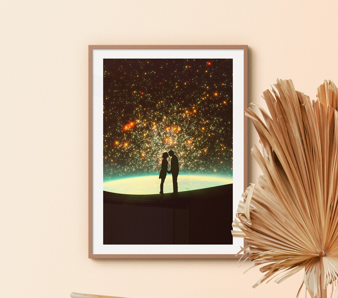 Cosmic Kiss Starry Sky Retro Futurism Art Print - Image 2