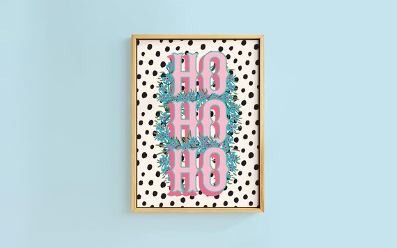 Ho Ho Ho Pastel Pink Blue Floral Christmas Dots Holiday Poster