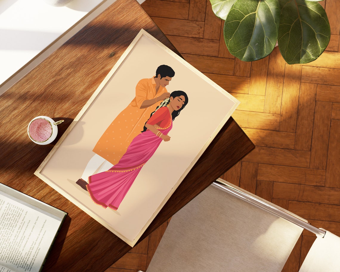 Indian Couple Art, Desi Valentines Gift - Image 2
