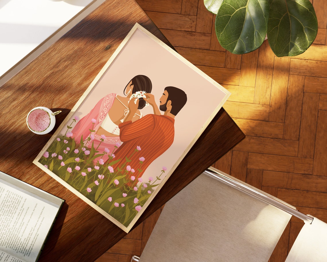 Indian Couple Art Indian Art Desi Art South Asian Art South Indian Art Desi Art Brown Couple Art Valentines Gift For Him For Her - Image 2