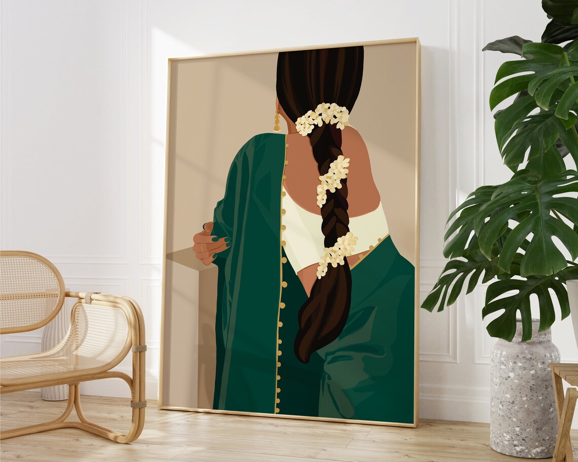South Asian Woman Saree Portrait Art Print - Image 3