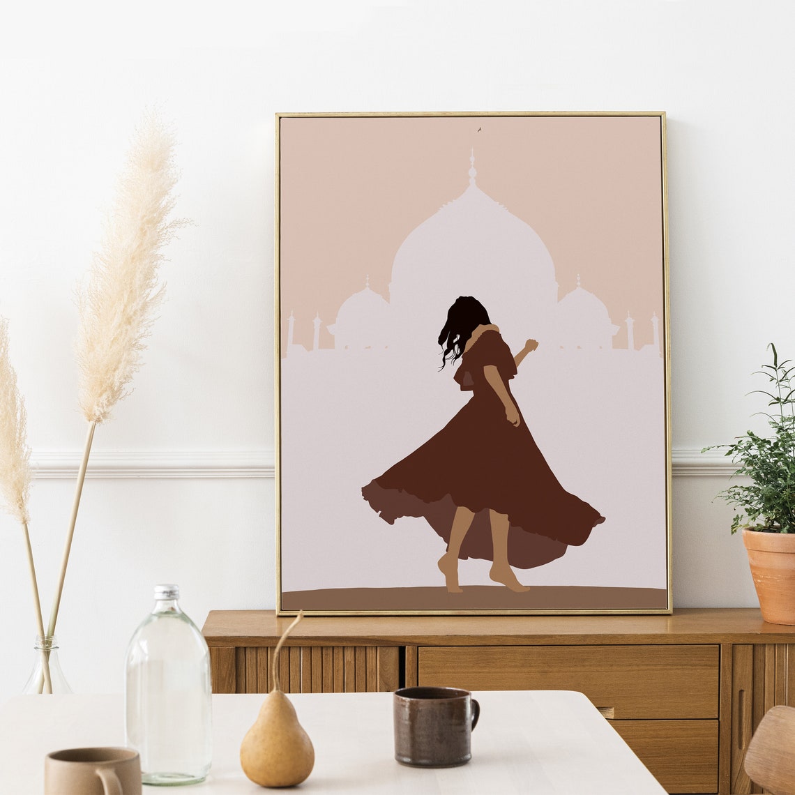 Girl Dancing At Taj Mahal Poster Brown Girl Art Desi Art South Asian Woman Print Indian Woman Art Boho Beige Neutral Wall Decor - Image 3