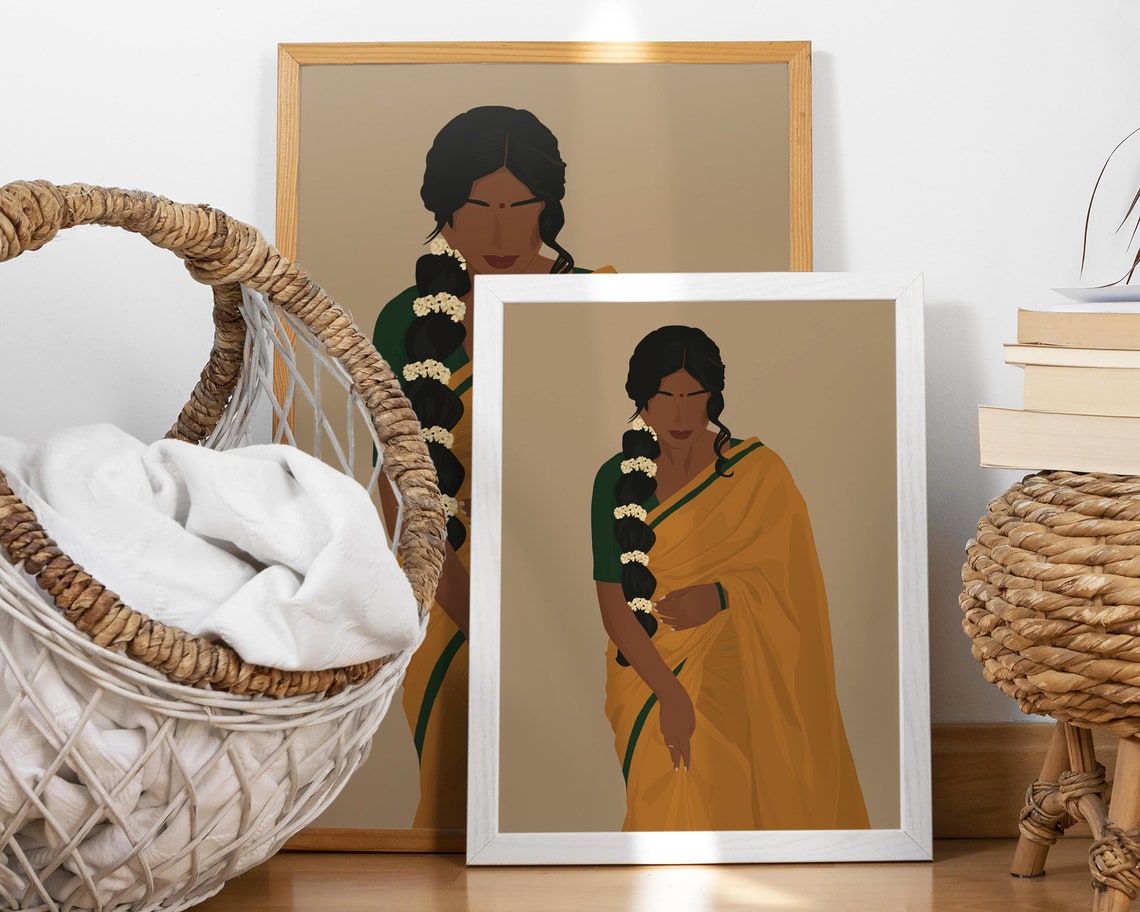 Indian Art, South Asian Woman in Saree - Image 3