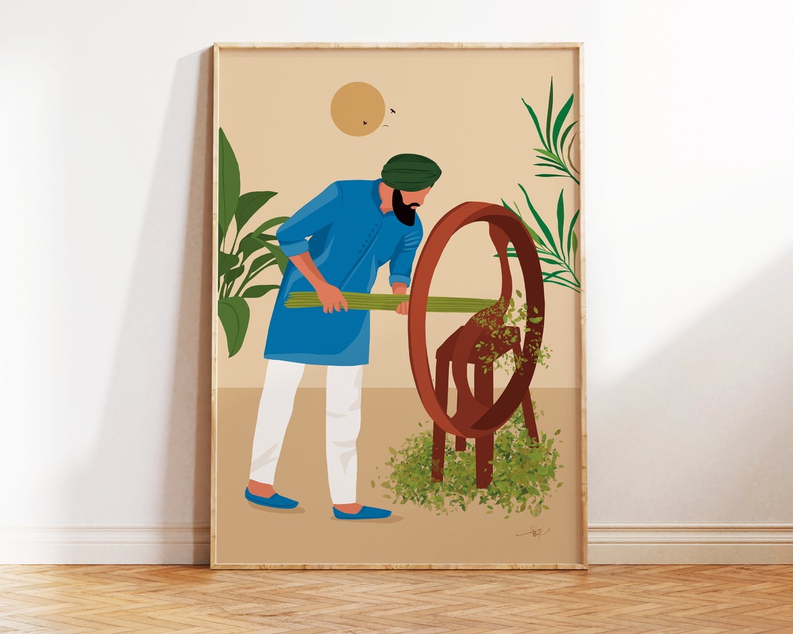 Punjabi Farmer Cutting Grass Art Punjabi Village Life Punjabi Homedecor Desi Art Indian Wall Art South Asian Art Handmade Art - Image 3