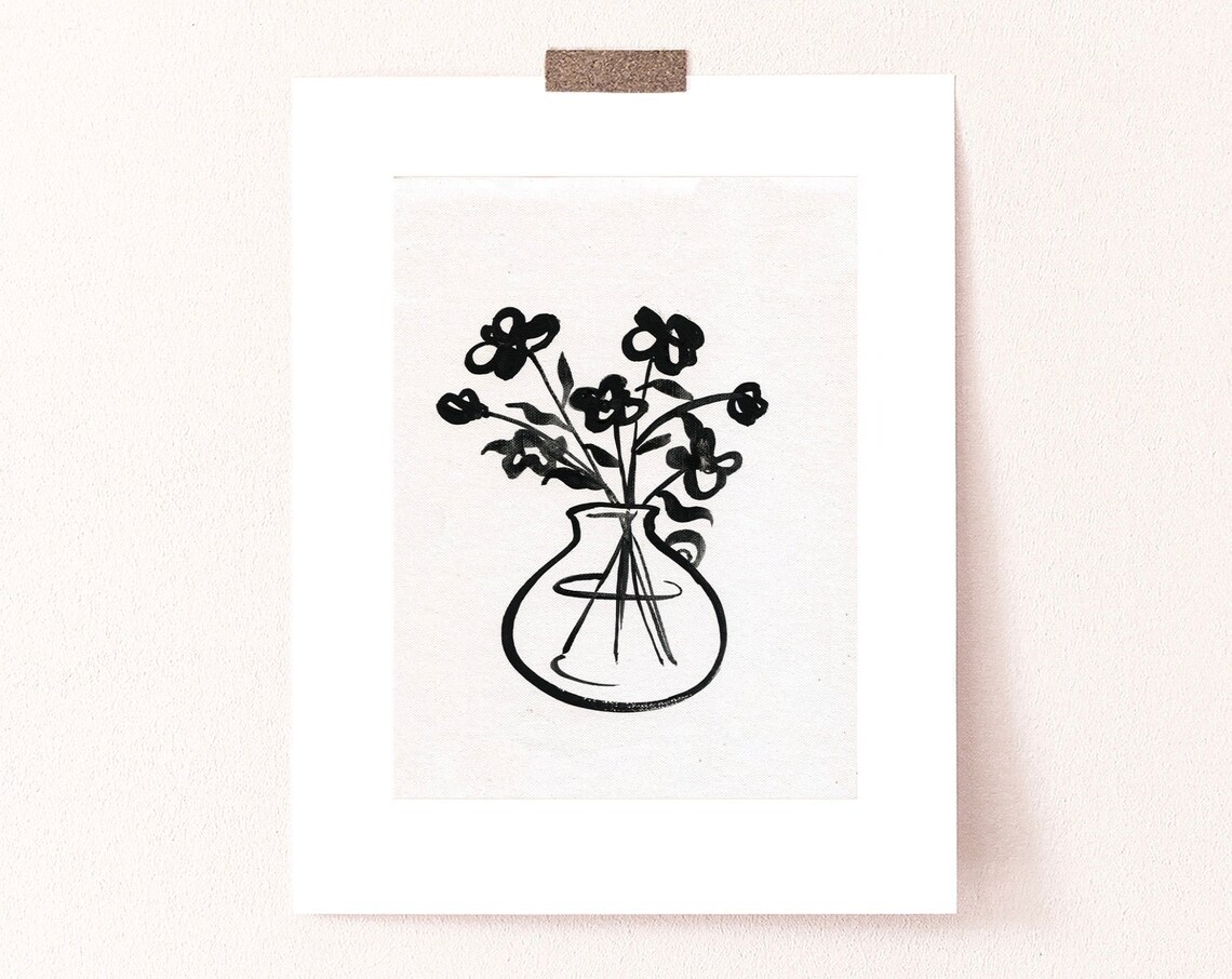 Minimalist Flower Print, Black and White Boho Art Print - Image 4