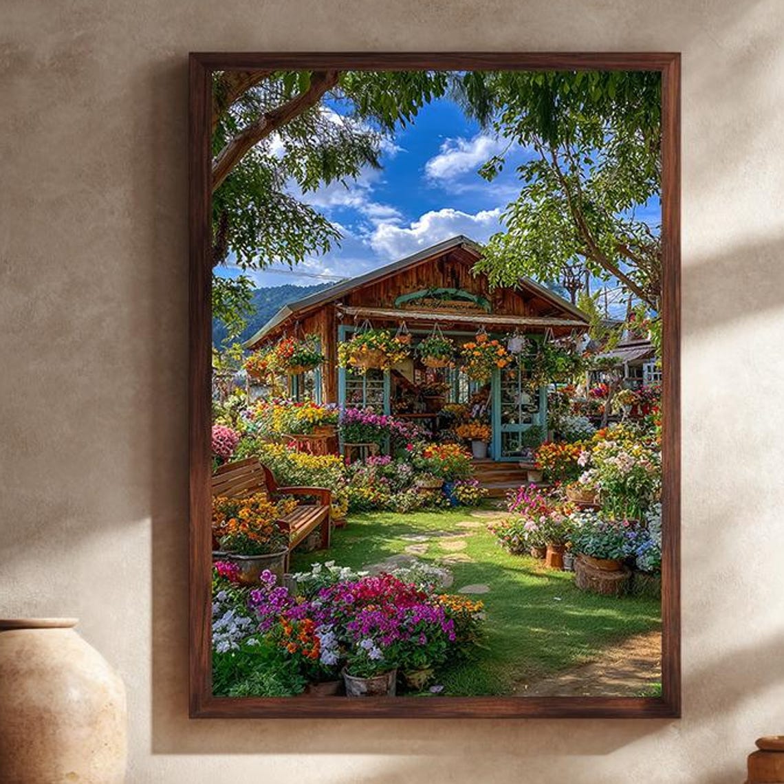 Rustic Flower Shop Bursting with Colorful Garden Blooms Poster