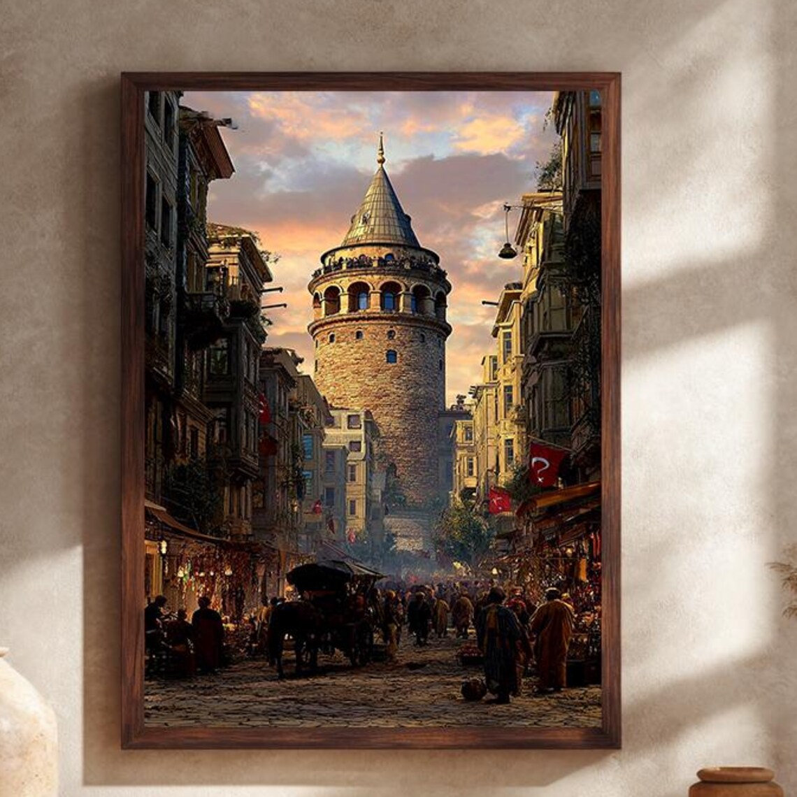 Galata Tower Istanbul Historic Market Street Ottoman Cityscape Poster