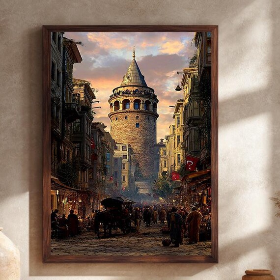 Galata Tower Istanbul Historic Market Street Ottoman Cityscape Poster