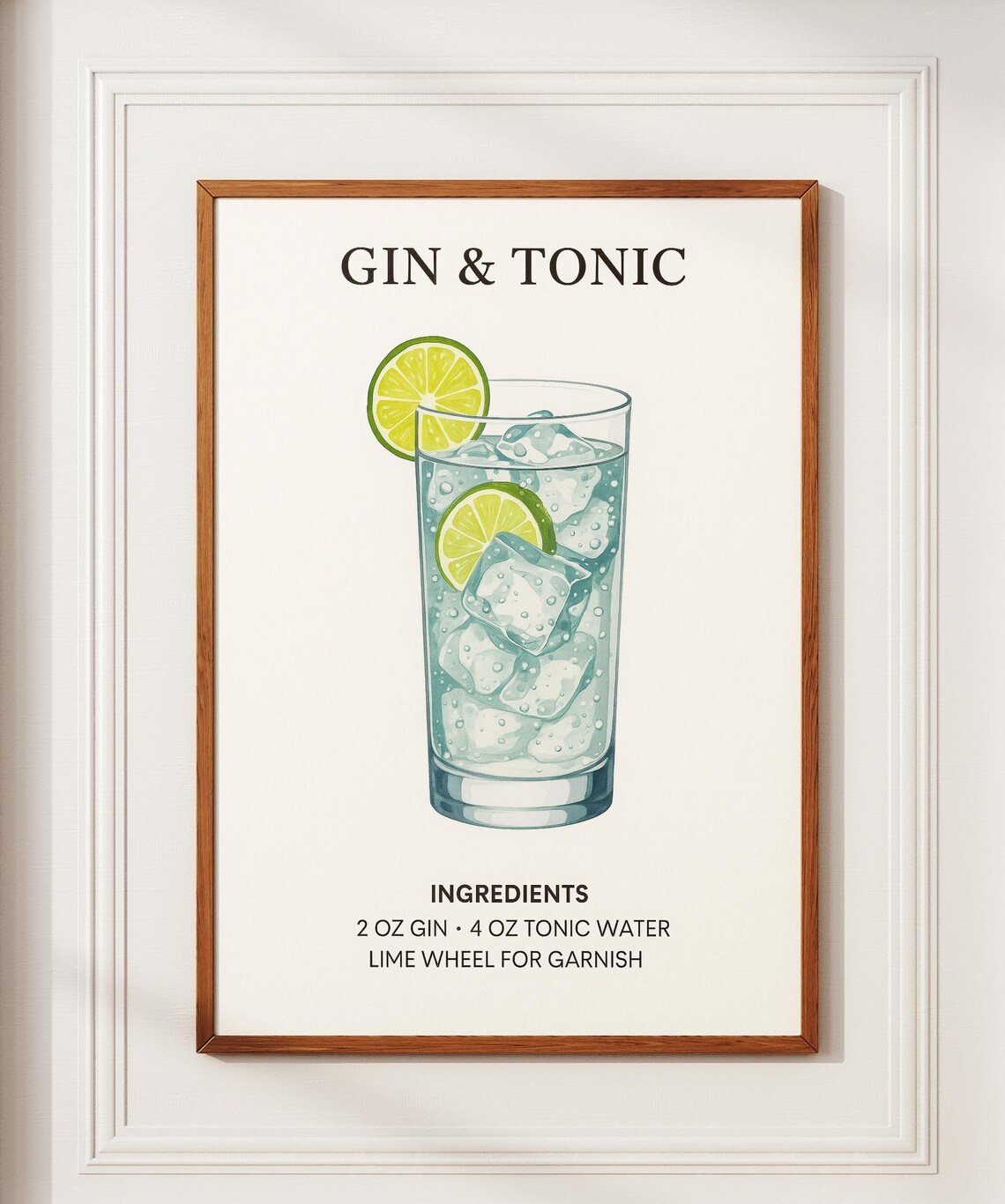 Gin and Tonic Lime Cocktail Recipe Ingredients Kitchen Bar Cart Wall Poster