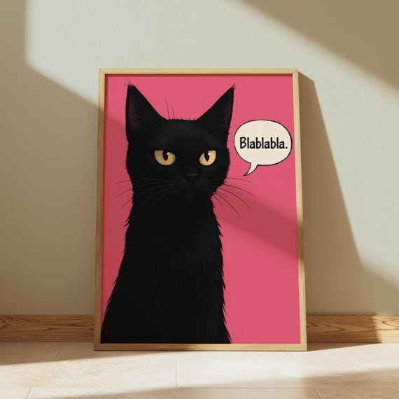 Sassy Black Cat Art Print Funny Pink Poster