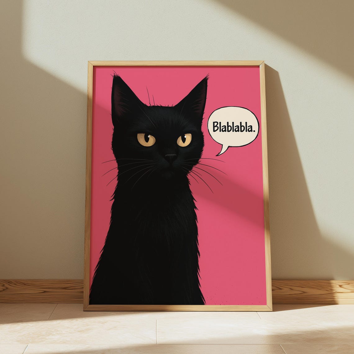 Sassy Black Cat Art Print Funny Pink Poster