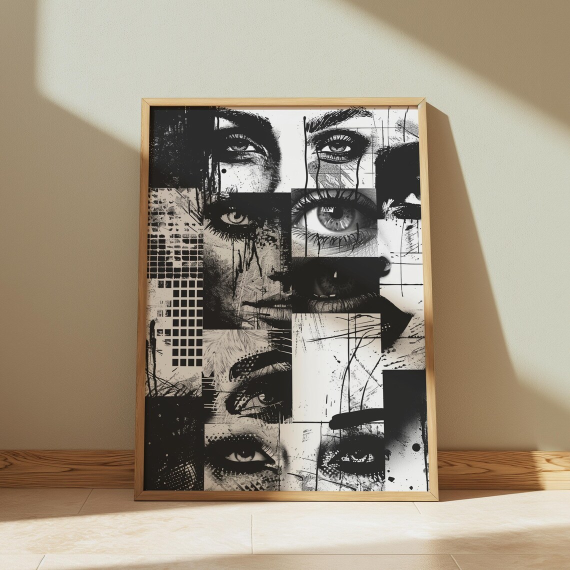 Black and White Female Eyes Collage Grunge Urban Portrait Art Poster