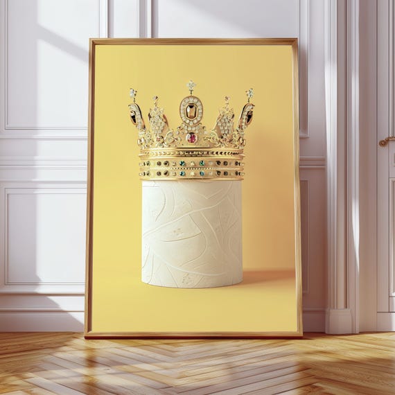 Regal Bathroom Humor Yellow Crown Toilet Paper Wall Art Print Funny Minimalist Decor Poster