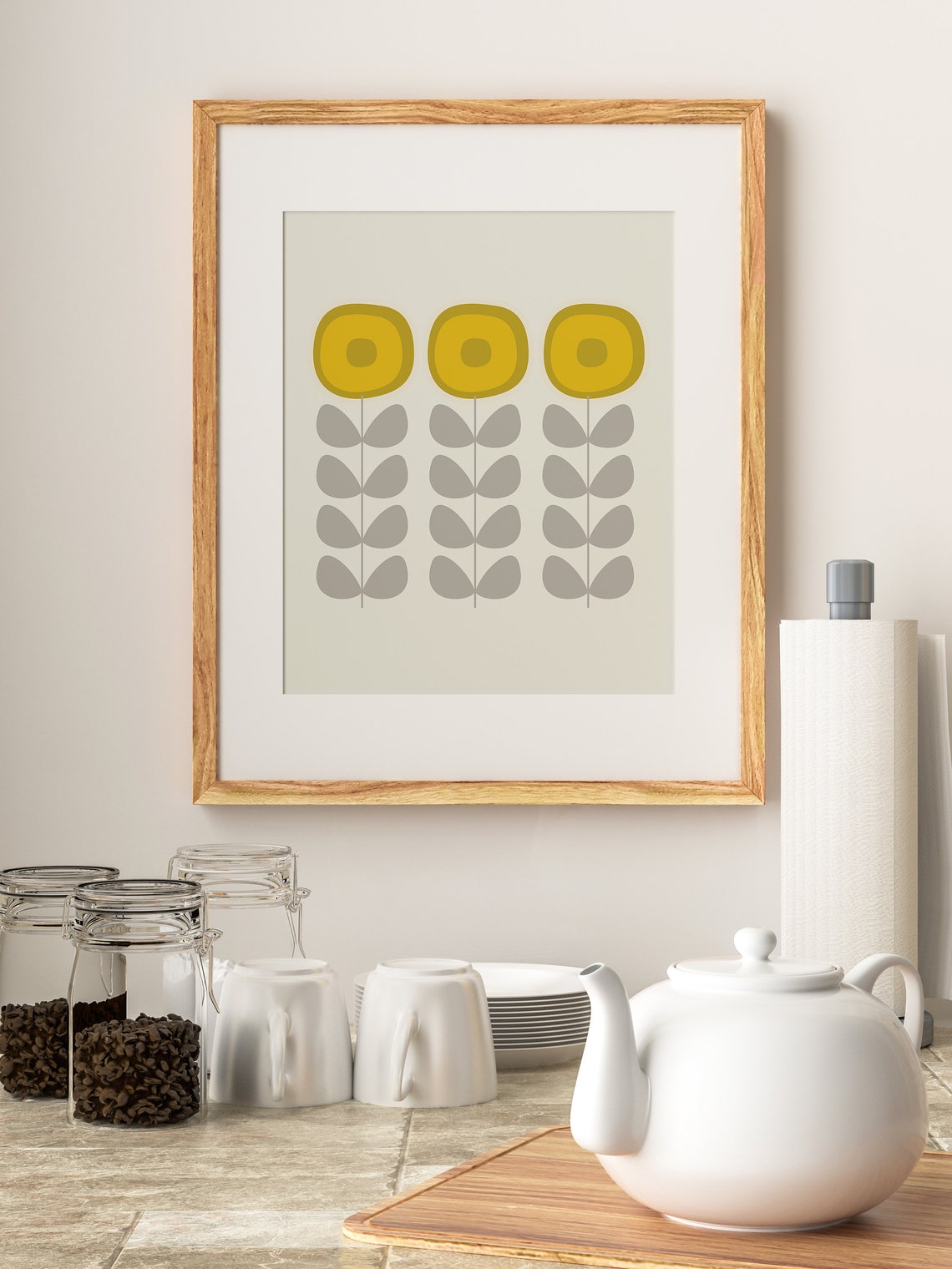 Retro Yellow Bloom Scandi Flower Mid Century Modern Wall Poster - Image 2