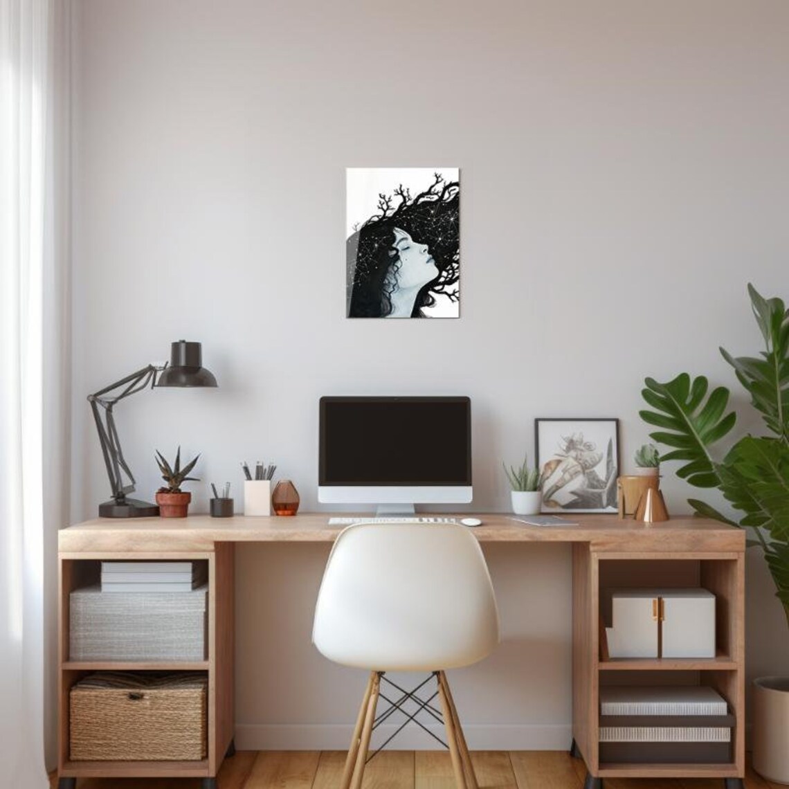 Celestial Woman Constellation Hair Stars Minimalist Astrology Art Poster - Image 2
