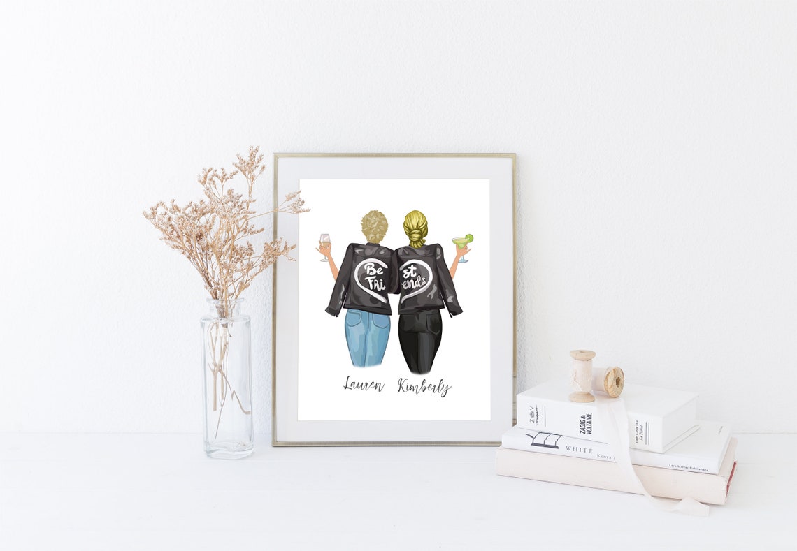 Personalized Friends Portrait Print Custom Best Friend Gift Art - Image 5