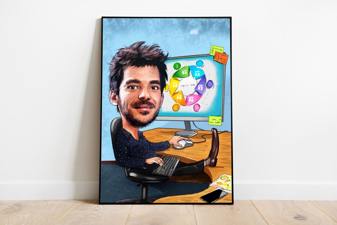 Programmer Gift Caricature Portrait, Gift For Coder