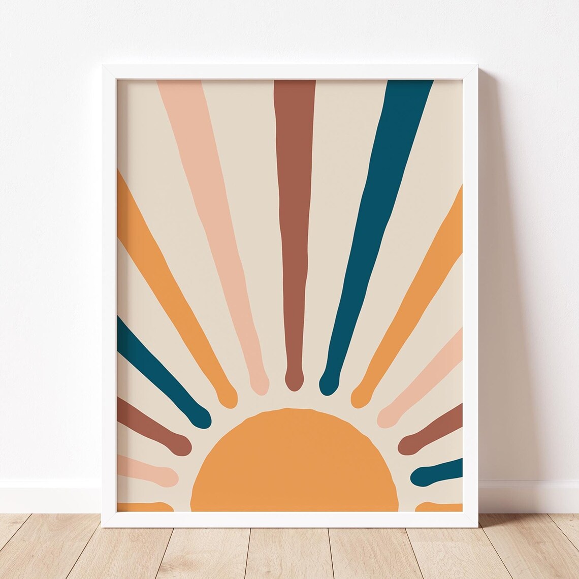 Boho Sun Rising Half Sun Rays Terracotta Teal Minimal Art Print