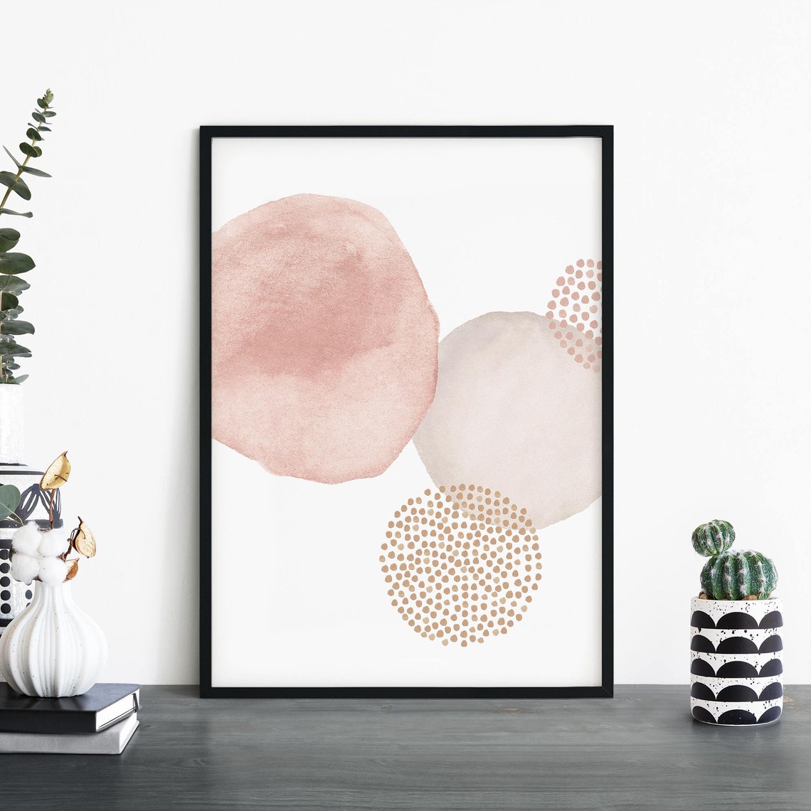 Blush Pink Watercolor Circles Abstract Modern Minimalist Wall Poster
