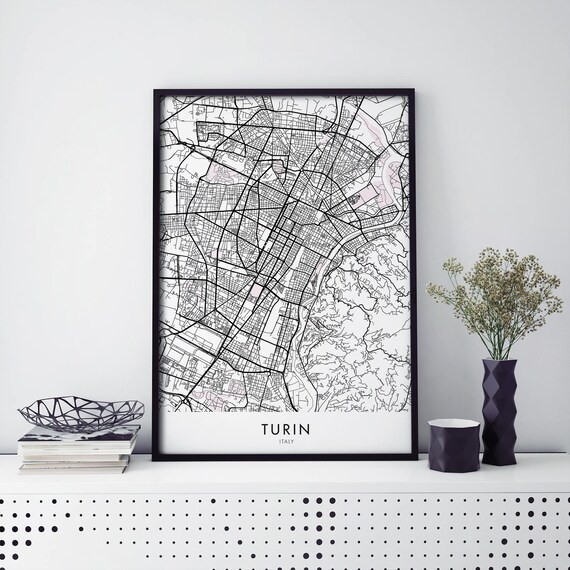 Turin Italy Minimalist Black And White City Street Map Poster