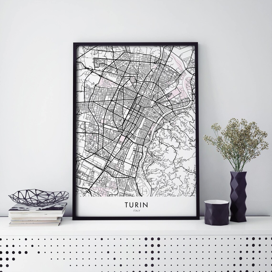 Turin Italy Minimalist Black And White City Street Map Poster