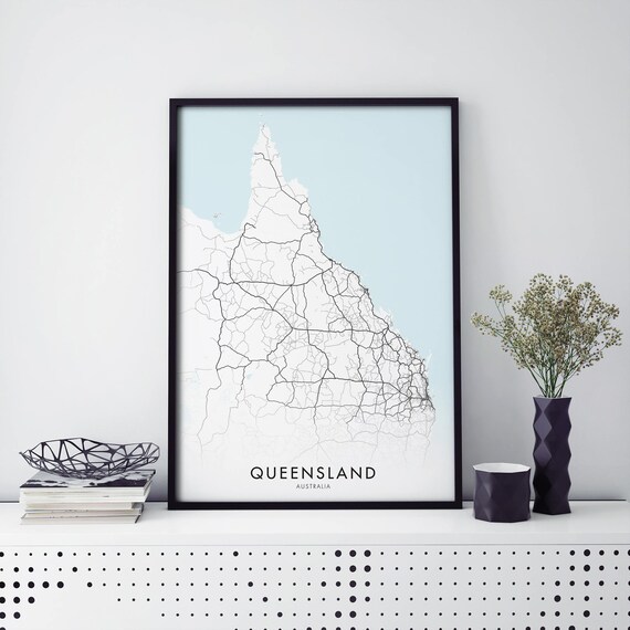 Queensland Australia Minimalist Road Map Design Style Wall Poster