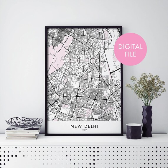 New Delhi India Minimalist City Map Travel Poster For Home Decor