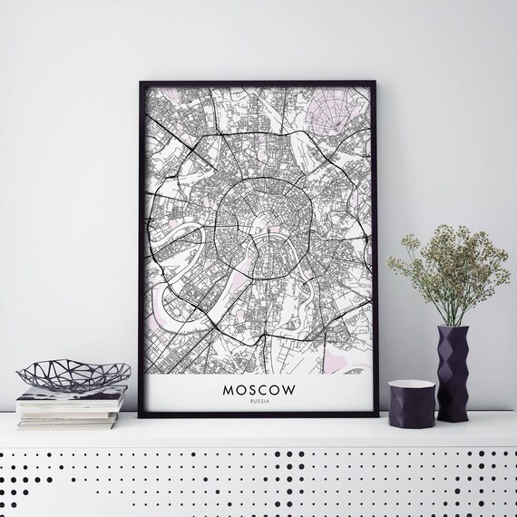 Moscow Russia Black and White Minimalist City Street Map Poster