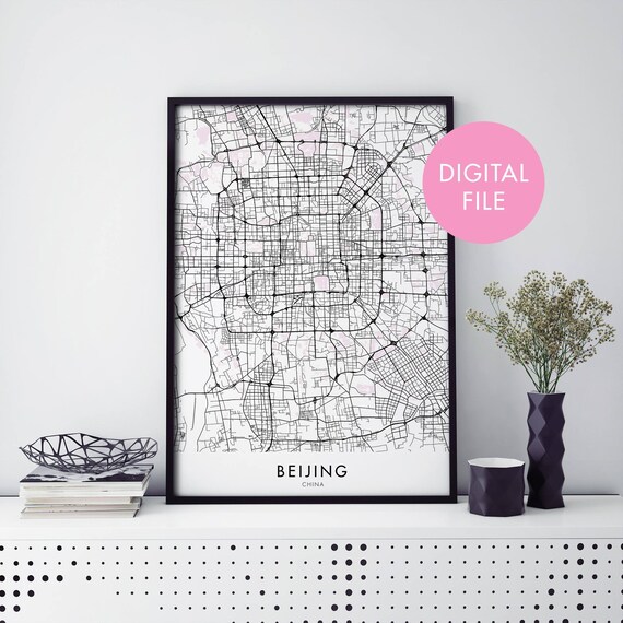 Beijing China Monochrome Street Map Modern City Framed Art Poster