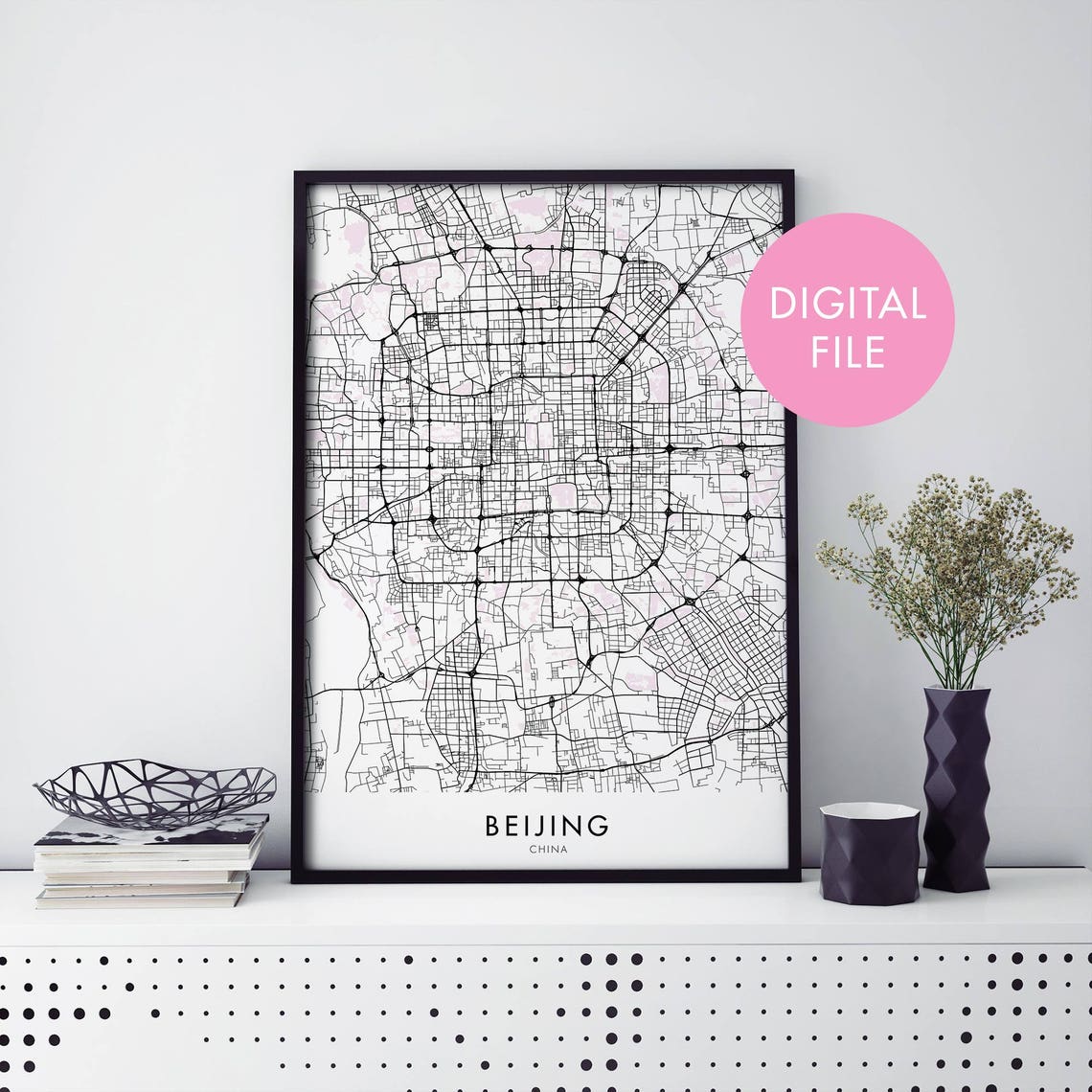 Beijing China Monochrome Street Map Modern City Framed Art Poster