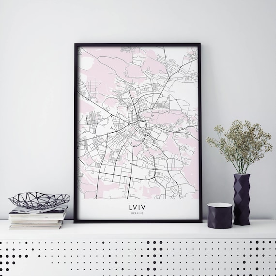 Lviv Ukraine Minimalist City Street Map Line Art Travel Poster