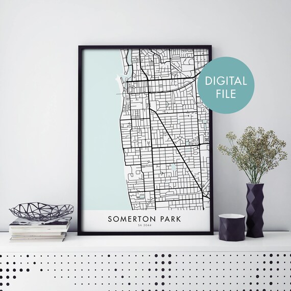 Elegant Somerton Park Adelaide Coastal Map Poster Digital Art