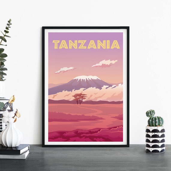 Tanzania Illustrative Travel Print Wall Art 4x6 5x7 A4 A3 A2 A1