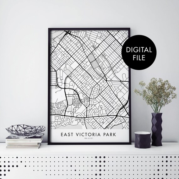 East Victoria Park Perth Black Line Street Map Travel Poster