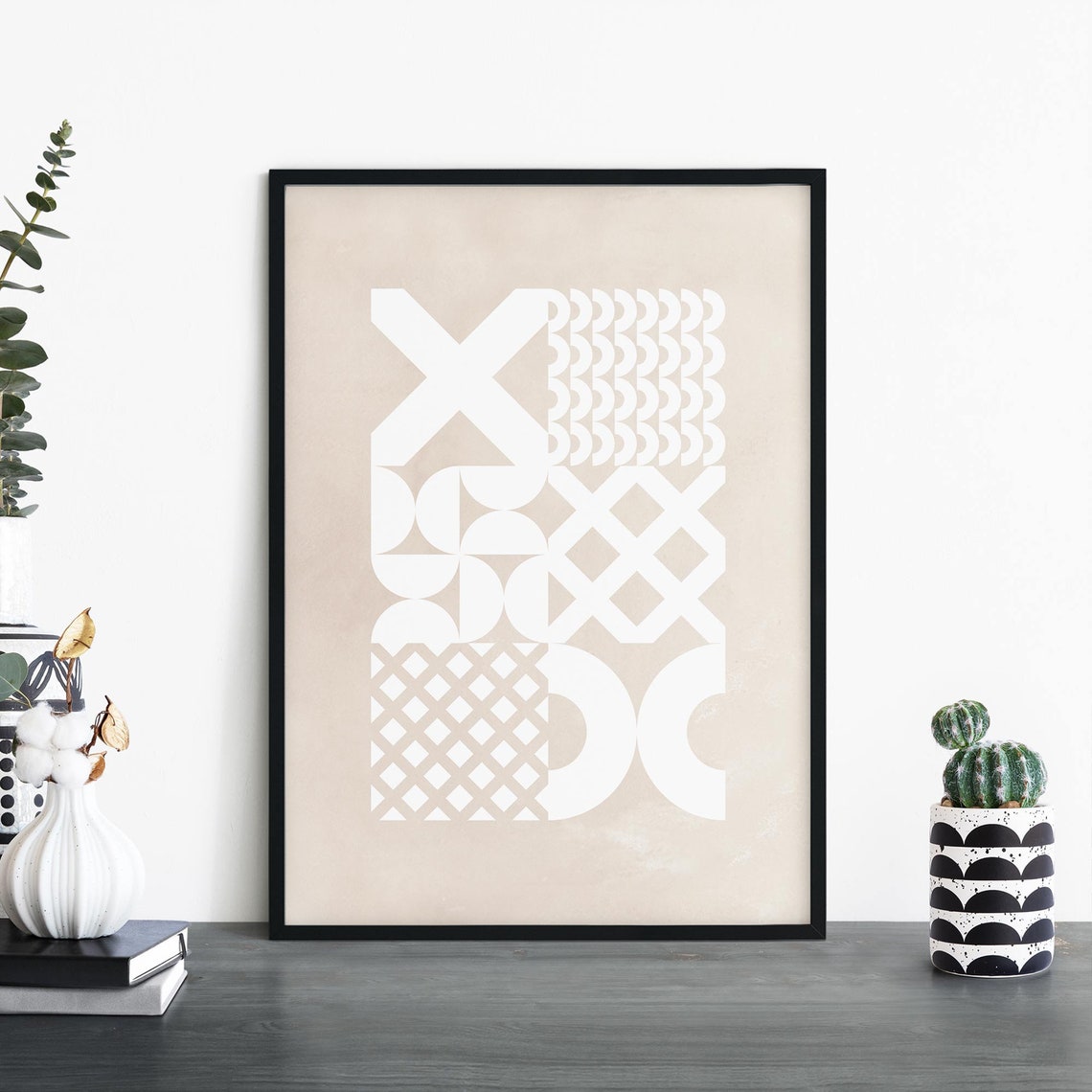Beige Noughts X Grid Geometric Minimal Neutral Abstract Poster