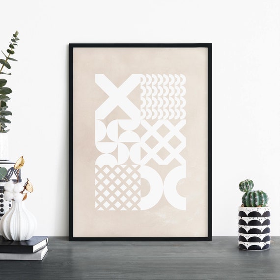 Noughts Modern Geo Beige White Abstract Print Wall Art 4x6 5x7 A4 A3 A2 A1