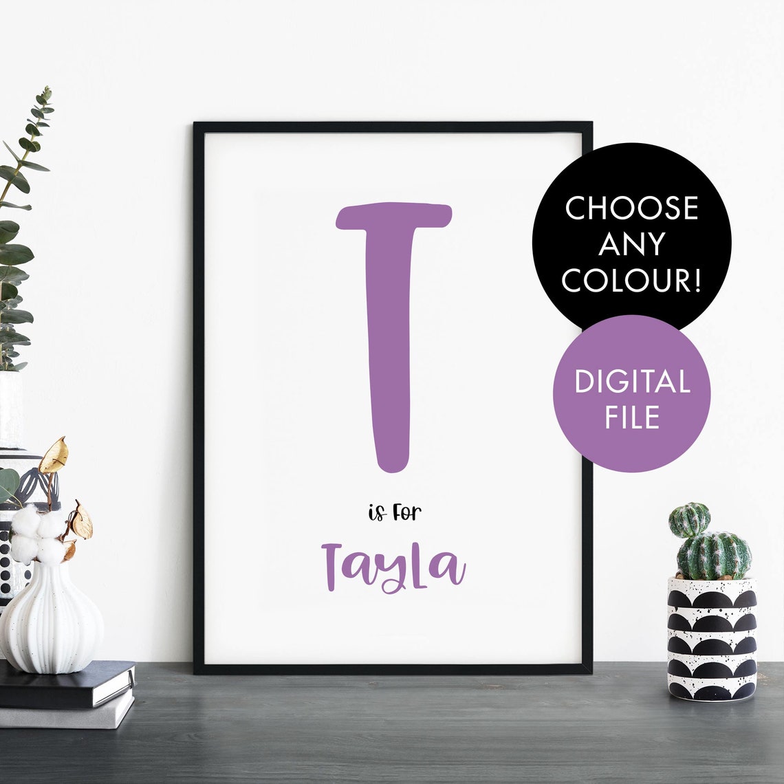 Personalized Letter T Nursery Name Print Custom Child Room Decor
