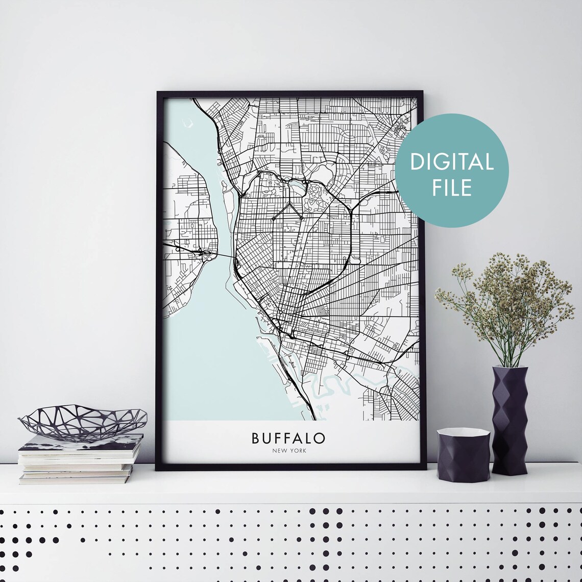 Buffalo New York City Map Lake Erie Digital File Edition Poster