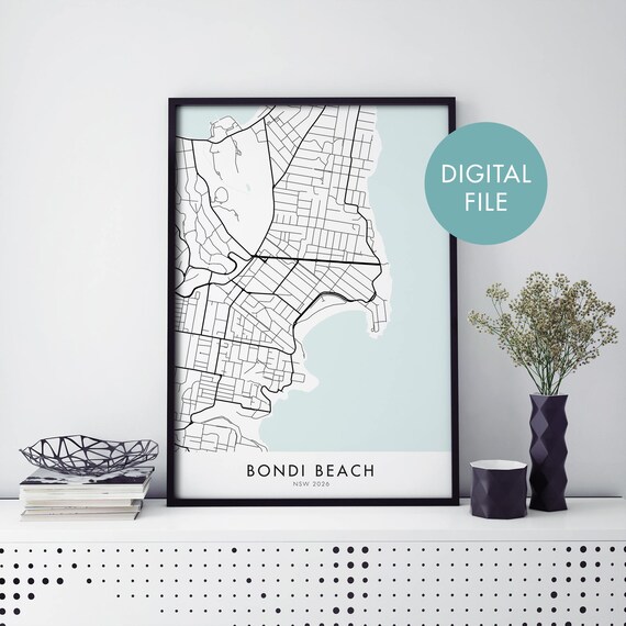 Bondi Beach Sydney NSW City Street Map Coastal Surf Wall Art