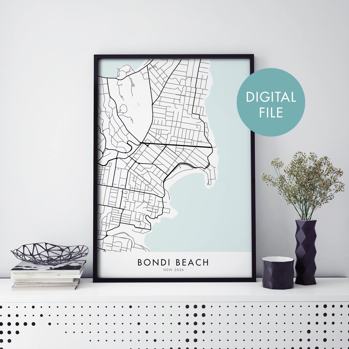 Bondi Beach Sydney NSW City Street Map Coastal Surf Wall Art