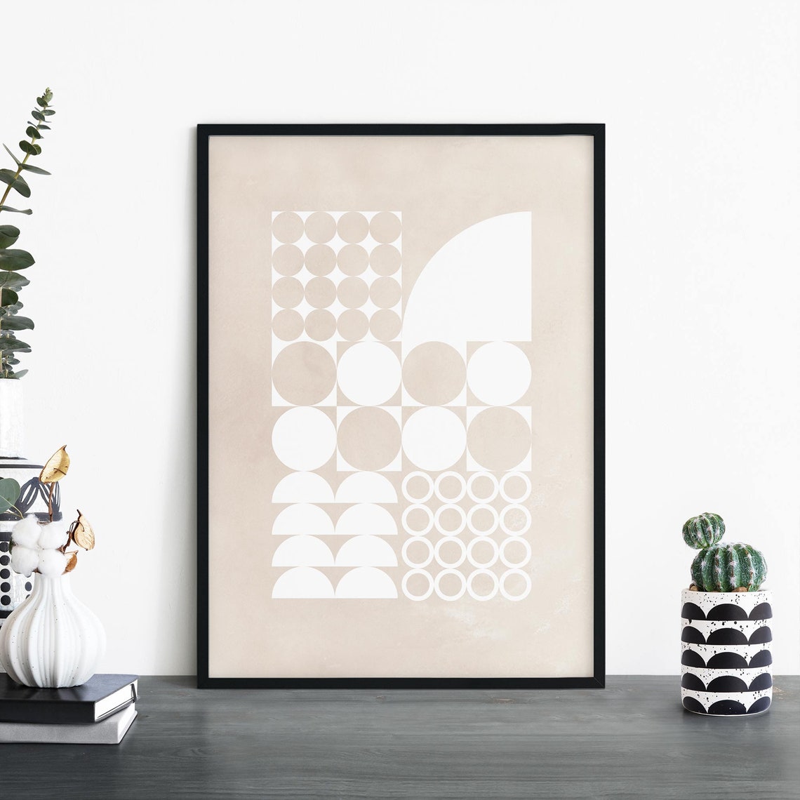 Beige Checkers Grid Geometric Minimal Neutral Abstract Poster