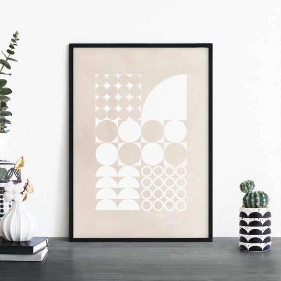 Checkers Modern Geo Beige White Abstract Print Wall Art 4x6 5x7 A4 A3 A2 A1
