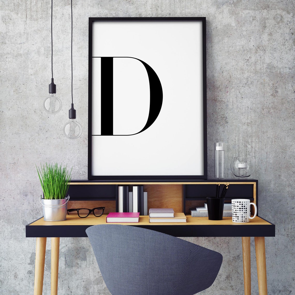 Letter D Monogram Black On White Modern Serif Typography Wall Poster
