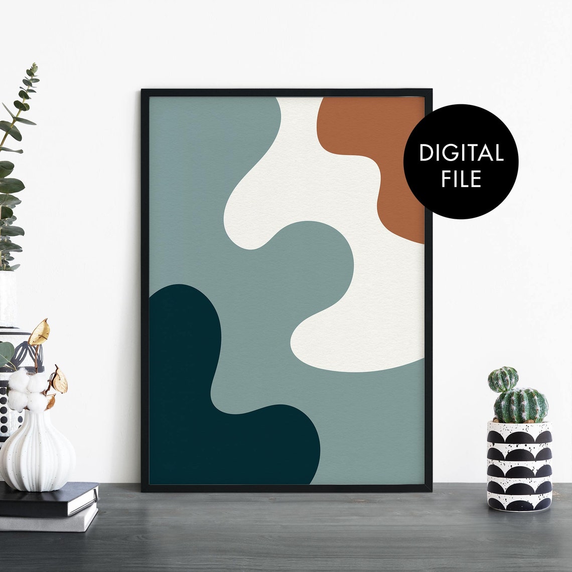 Organic Hues No11 Abstract Teal Terracotta Wavy Modern Art Poster