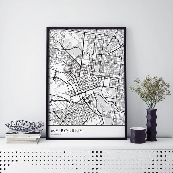 Minimalist Black and White Melbourne Australia City Street Map Poster